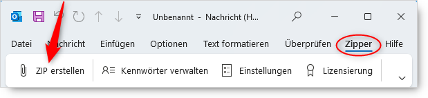 Wie man Outlook-Zipper startet.